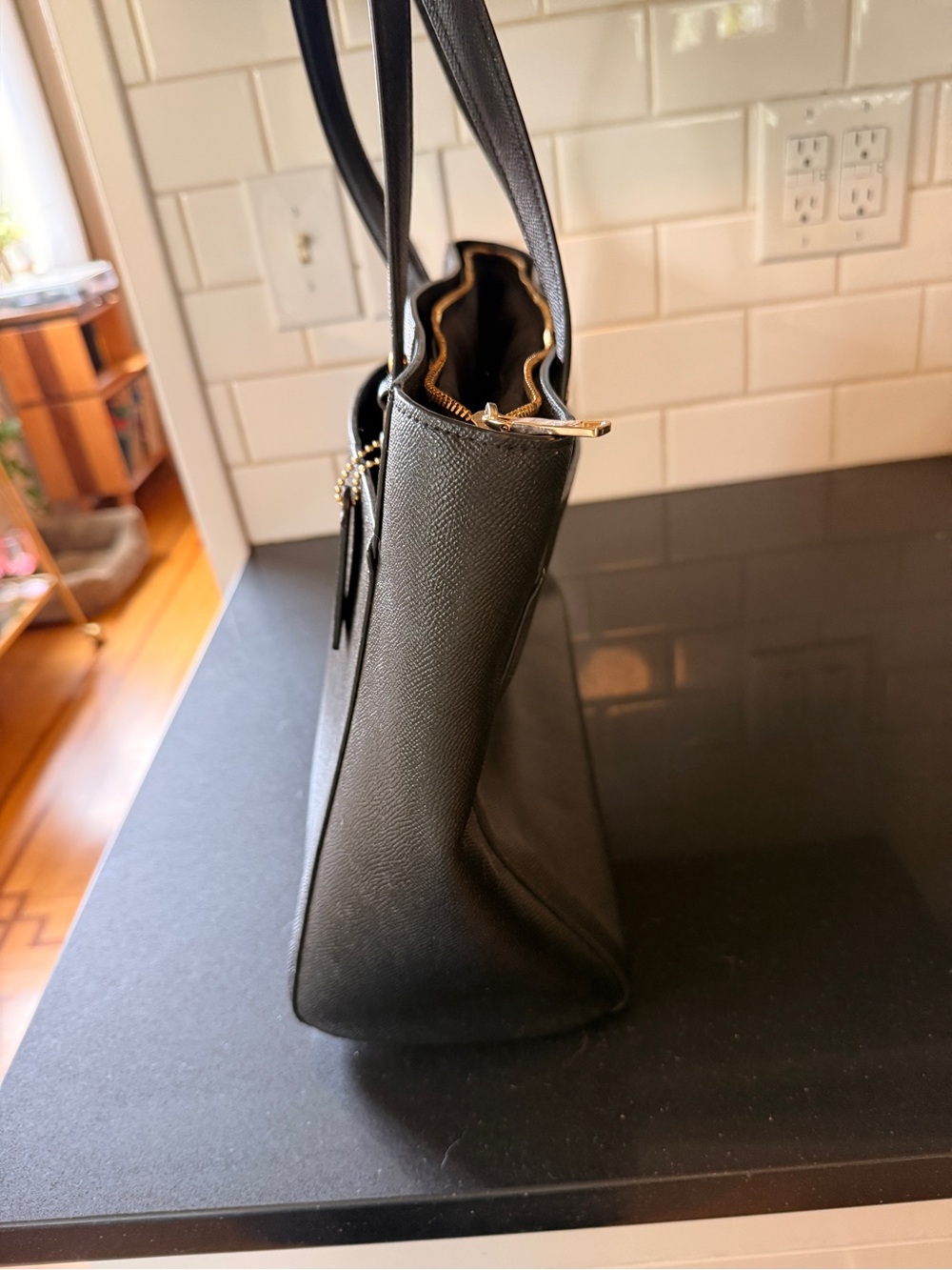 Coach Black Leather Laptop Tote with Gold Hardware - Picture 3 of 11
